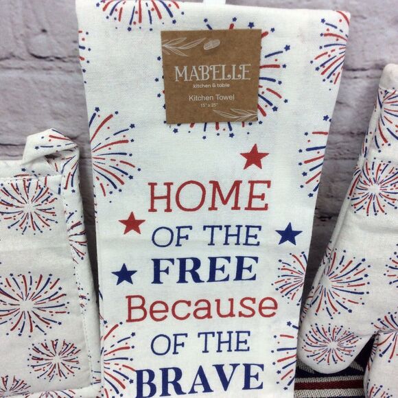 Patriotic 7Pc Kitchen Set (4)Tapestry Placemats/Dish Towel/Oven Mitt/Pot Holder - Picture 7 of 12